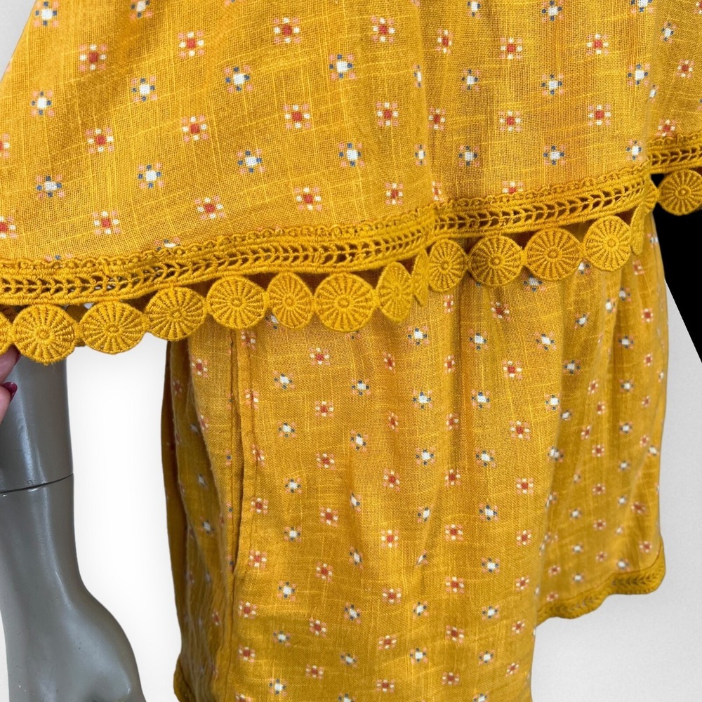 AERIE M Marigold Shoulder Tie Layered Romper Summer Vacation - Picture 7 of 13